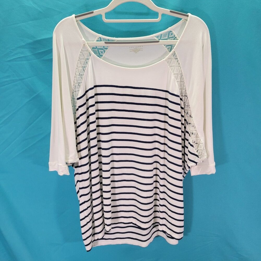 Les Lunes Womens Bamboo Striped Top With Lace Details M/L